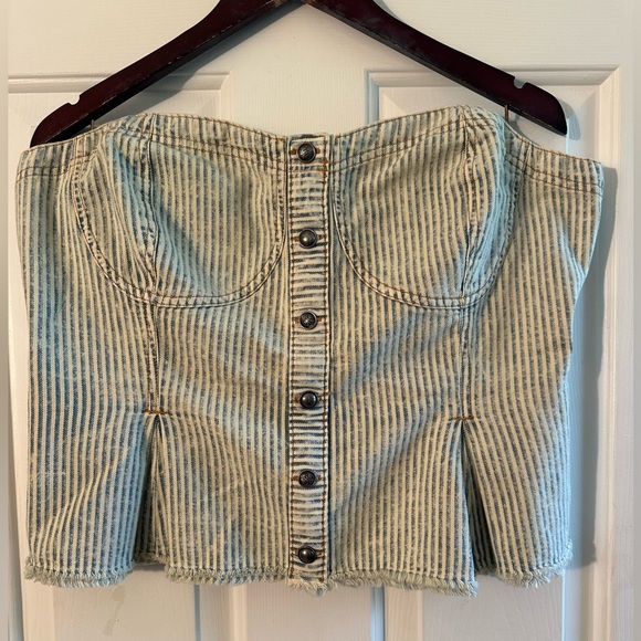 PILCRO XL Anthropologie Denim Sleeveless Corset Crop Tube Top  Club Biker Edgy - Picture 13 of 16